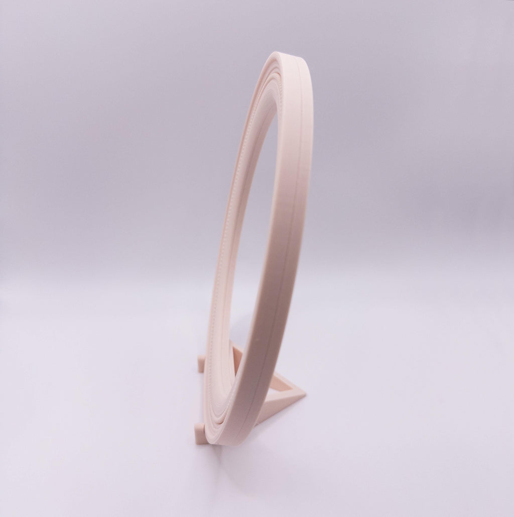 Magnetic Cross Stitch Round Frame: Beige Needlework Display with Stand