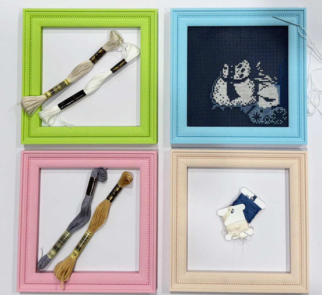 Magnetic Cross Stitch Frame: Pastel Needlework Display with Stand