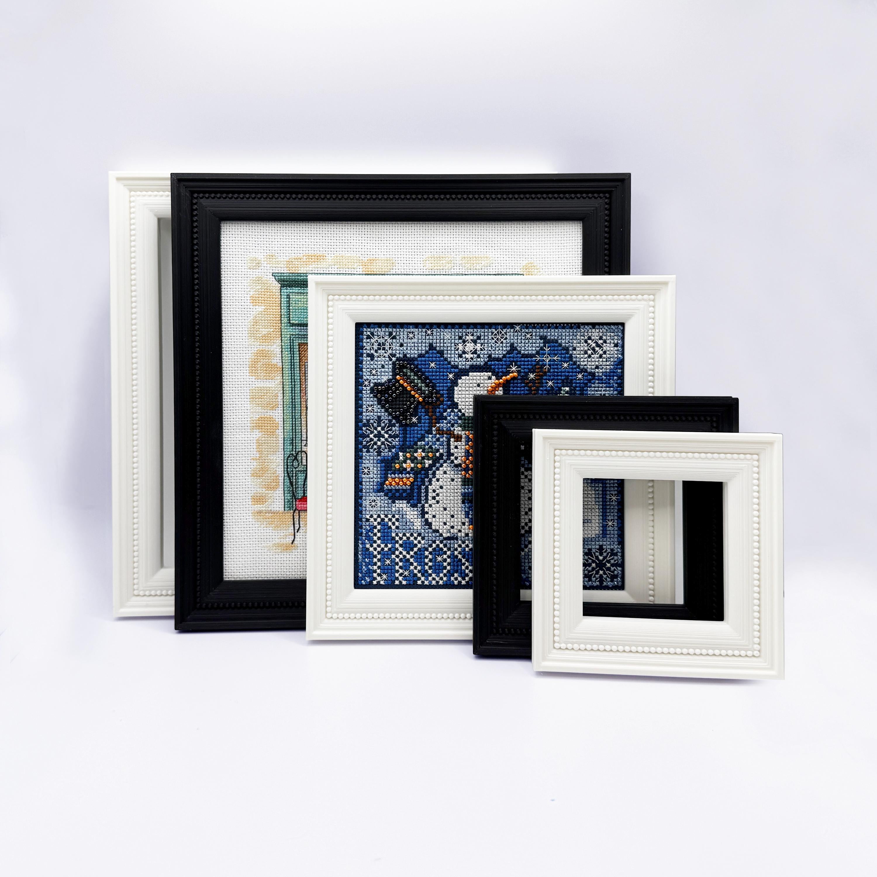 Magnetic Cross Stitch Frame: WHITE Needlework Display with Stand