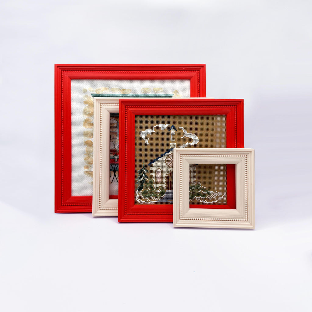 Magnetic Cross Stitch Frame: Light Pink Needlework Display with Stand