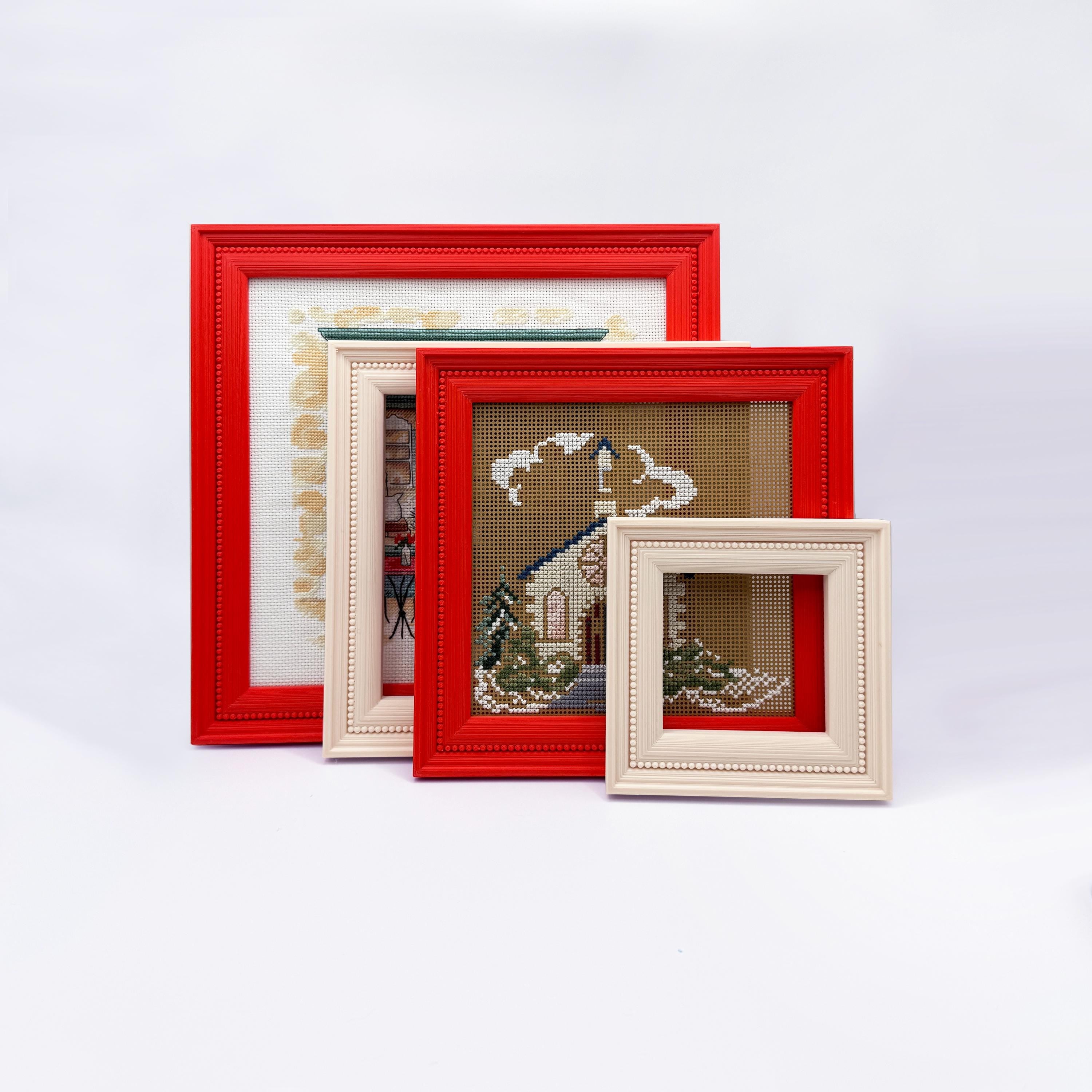 Magnetic Cross Stitch Frame: Light Pink Needlework Display with Stand