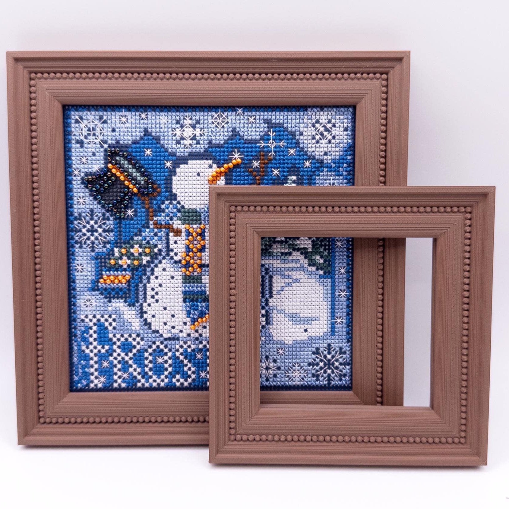 Magnetic Cross Stitch Frame: Beige Needlework Display with Stand