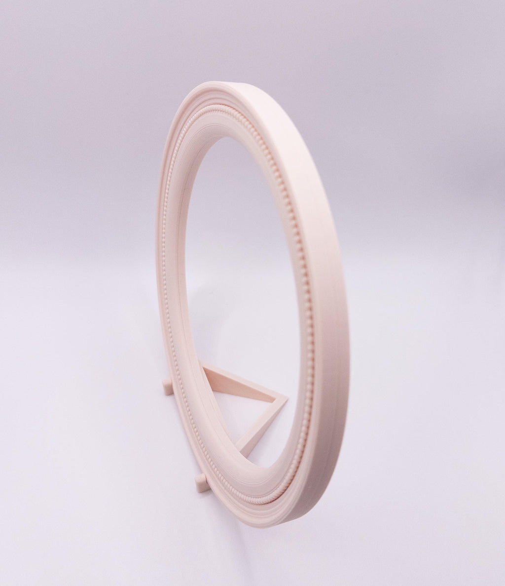 Magnetic Cross Stitch Round Frame: Beige Needlework Display with Stand