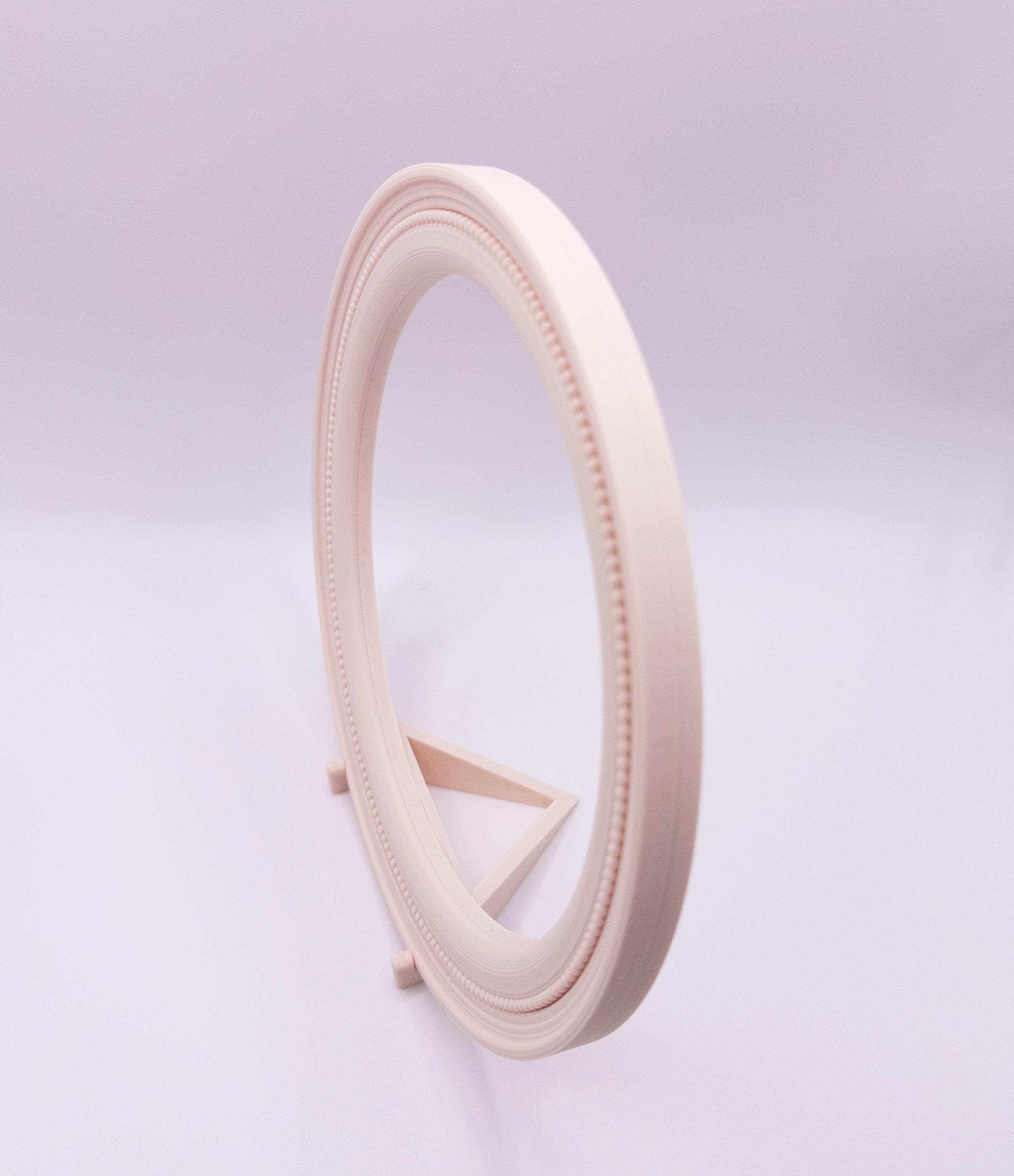 Magnetic Cross Stitch Round Frame: Beige Needlework Display with Stand