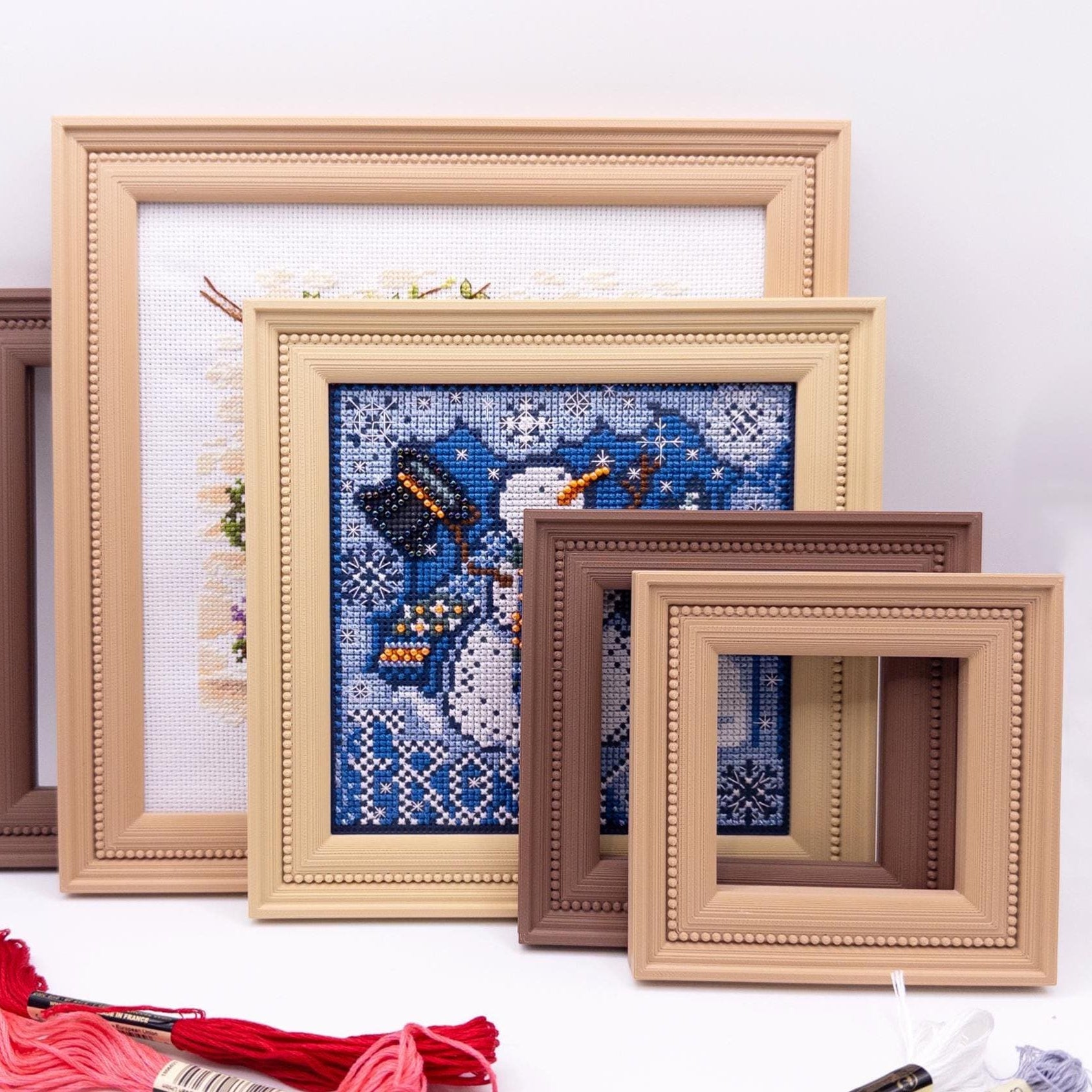 Magnetic Cross Stitch Frame: Beige Needlework Display with Stand