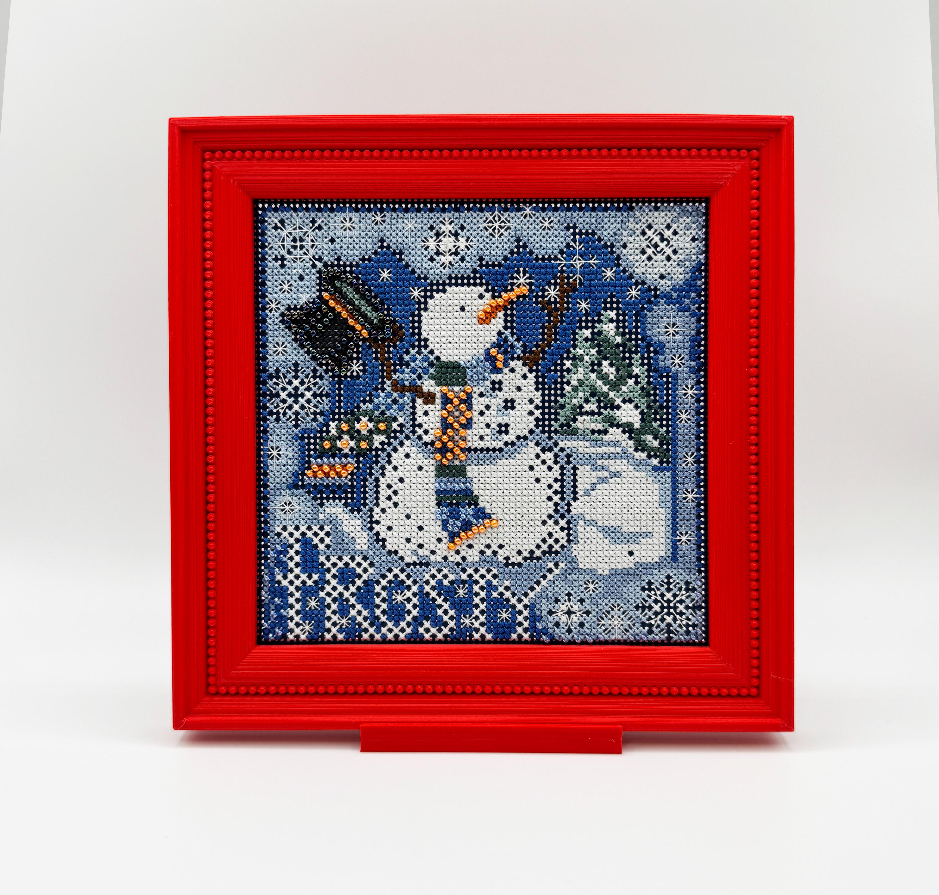 Magnetic Cross Stitch Frame: Light Pink Needlework Display with Stand